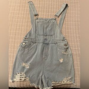 Light Wash short overalls
